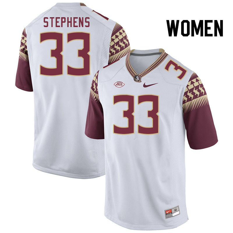 Women #33 Demetric Stephens Florida State Seminoles College Football Jerseys Stitched Sale-White